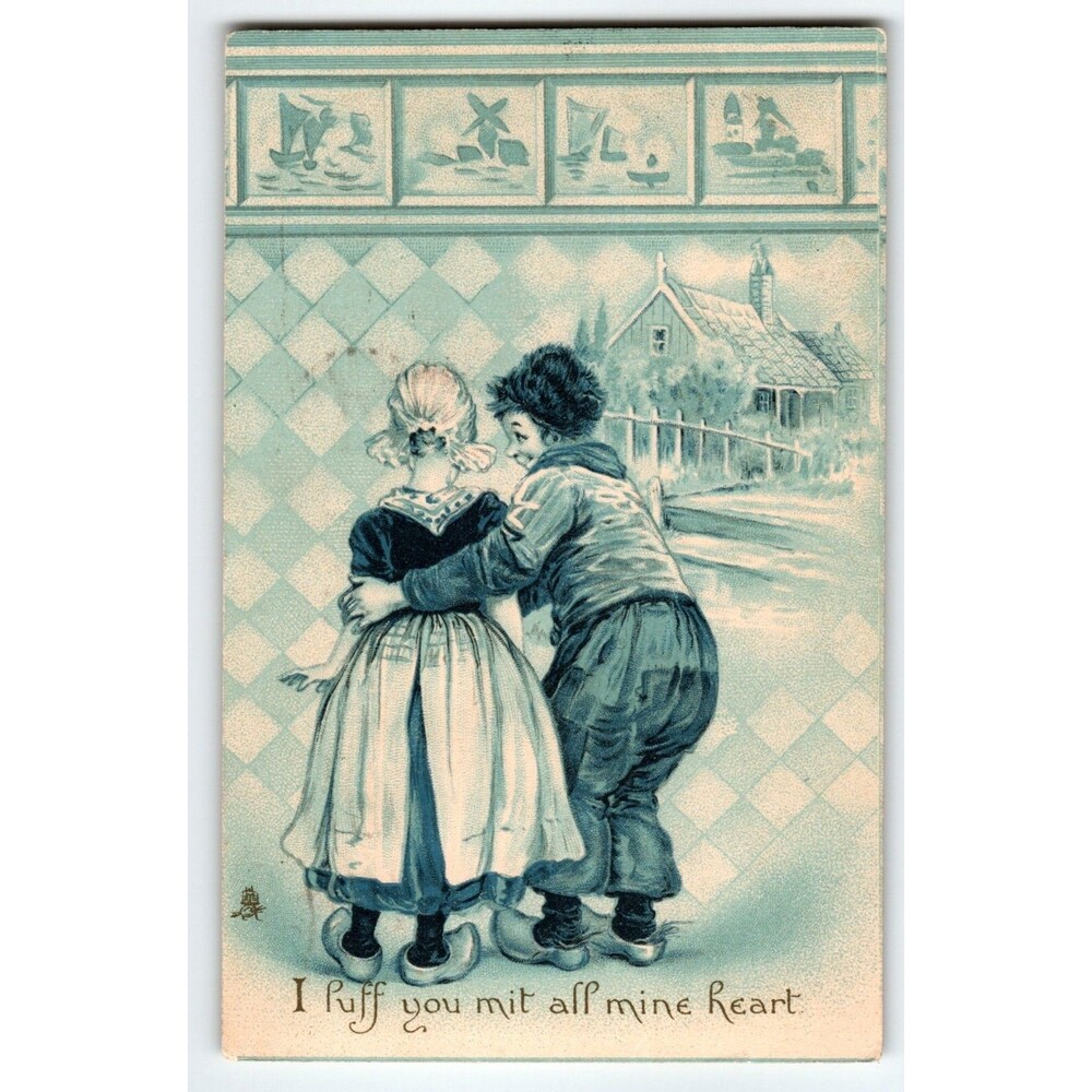 Vintage 1909 Tuck’s Postcard – Dutch Couple Embrace – Unsigned Frances Brundage
